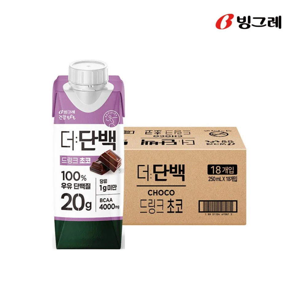 빙그레 더단백 프로틴음료 단백질 드링크 250ml 초코맛 18팩 + 커피맛 18팩