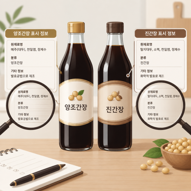 AI 생성 설명 이미지: 안산일동맛집 유니드정육식당 | 양조간장과 진간장 표시 읽는 법